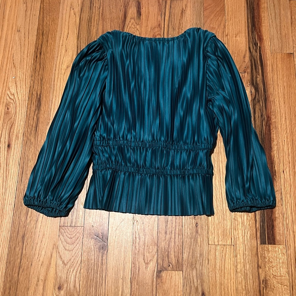 Jepna Size S Teal Pleated Wrap Blouse Tie Waist V Neck Top - Picture 3 of 6